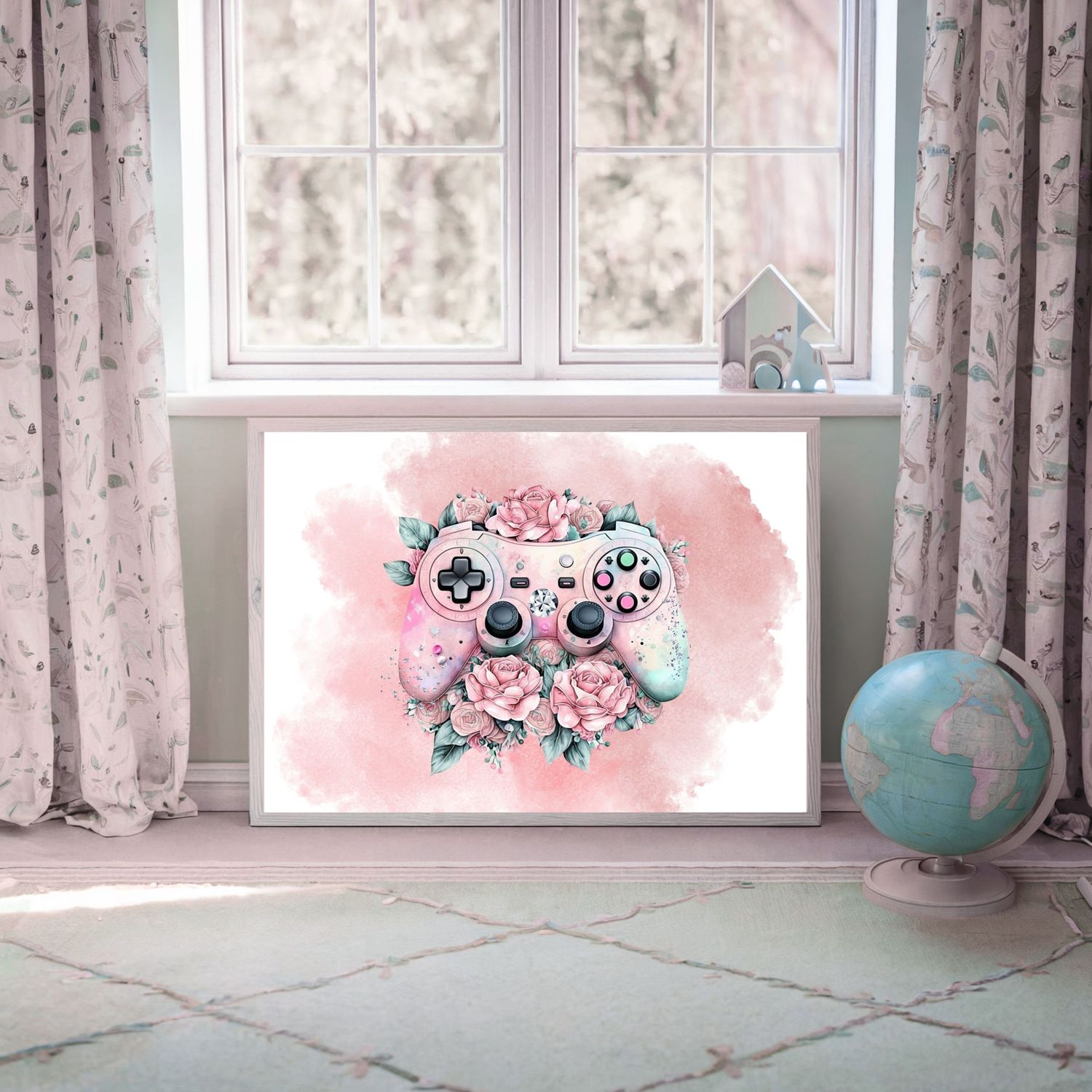 Gamer Floral Nursery Bedroom Decor Print