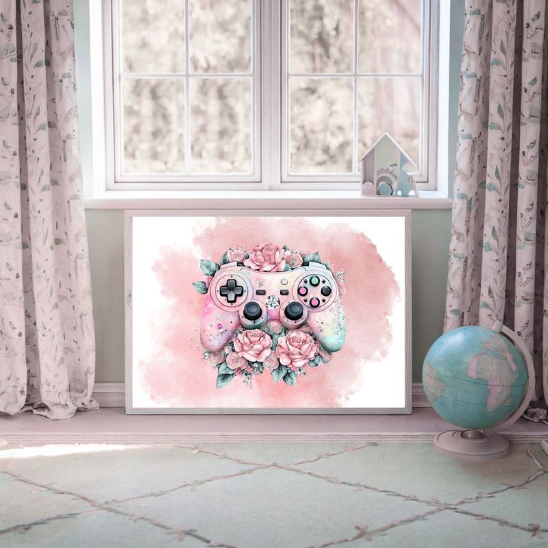 Gamer Floral Nursery Bedroom Decor Print