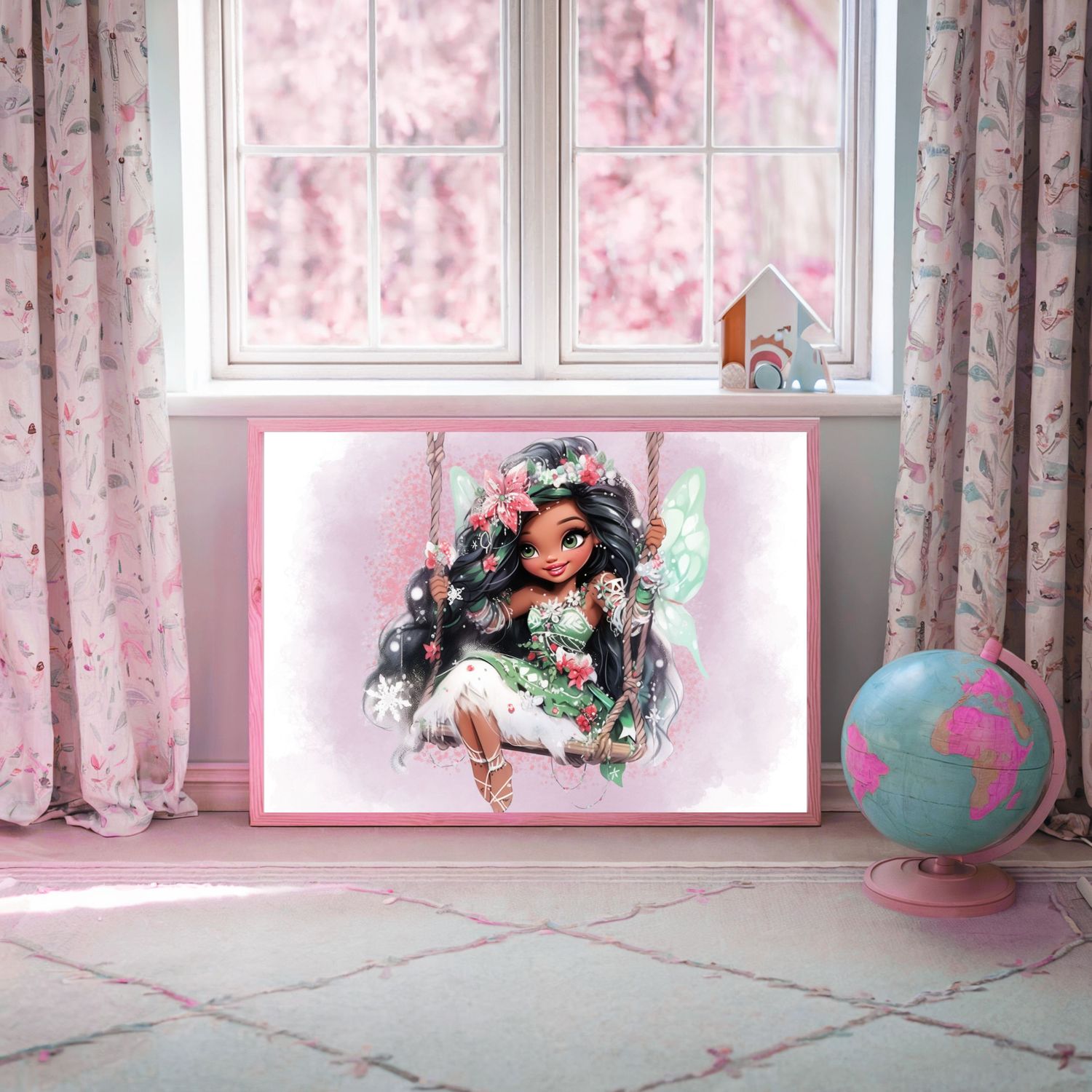 Fairy On A Swing 3 Nursery Bedroom Decor Print