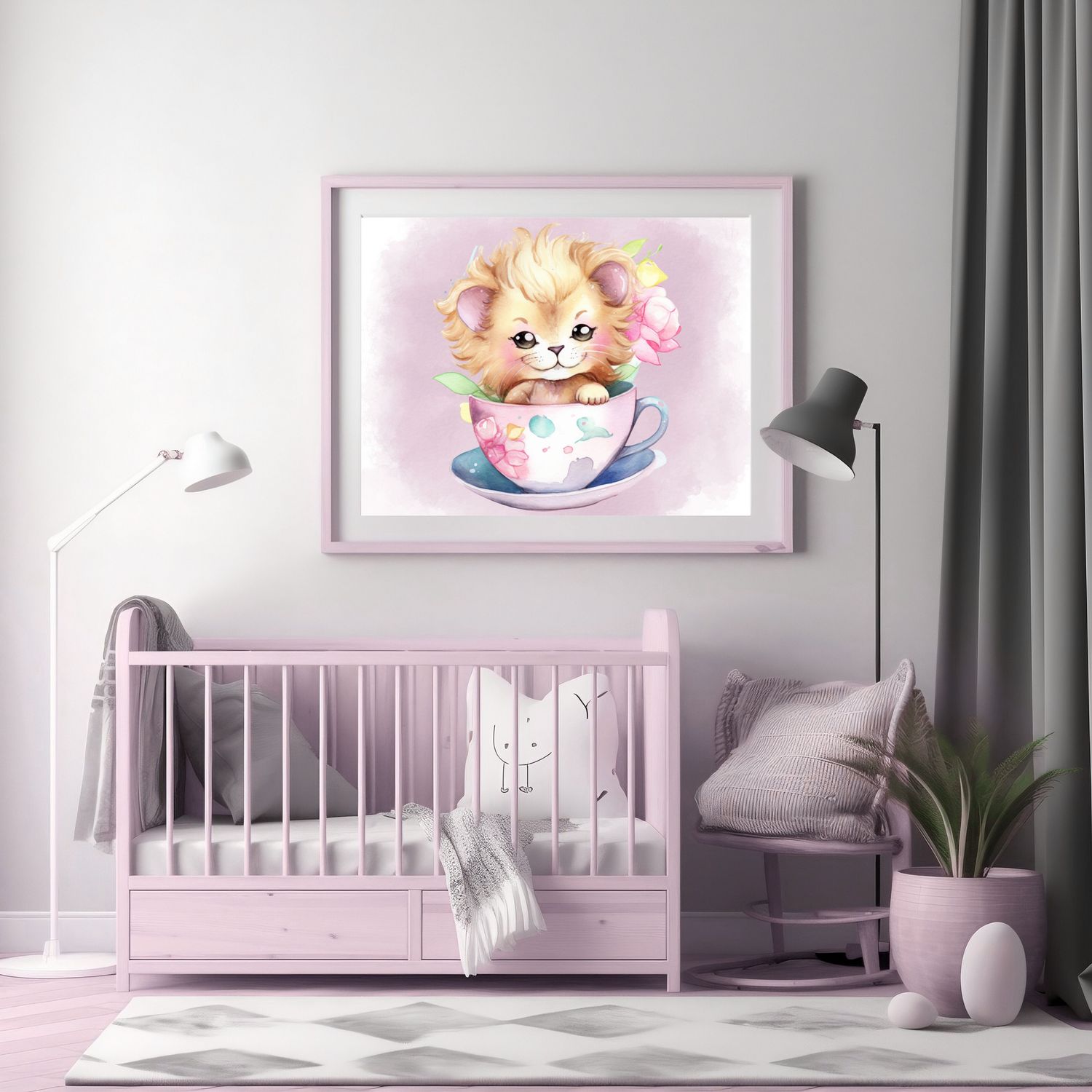 Tea Cup Lion Cubs 4 Nursery Bedroom Decor Print