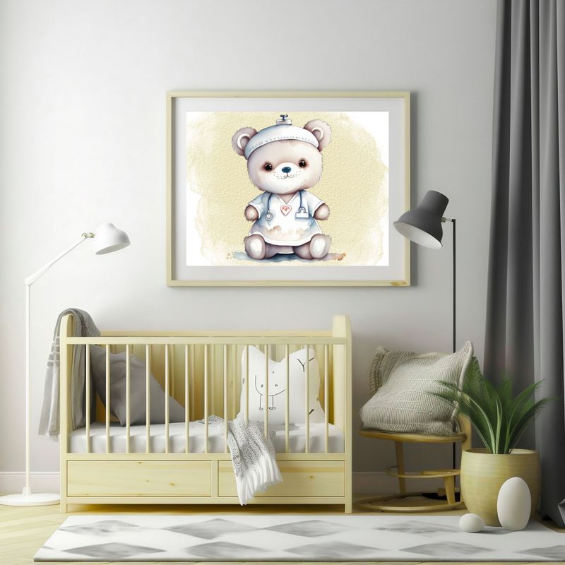 Doctor Nurse Bear Yellow 3 Nursery Bedroom Decor Print