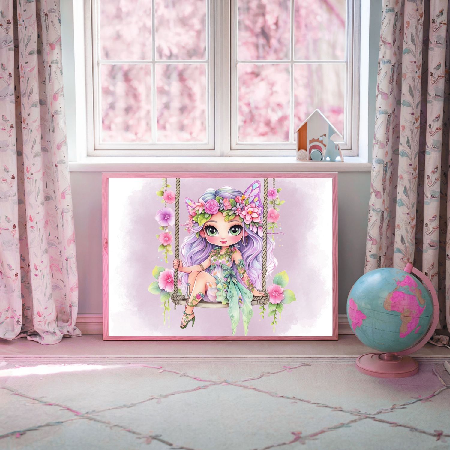 Fairy On A Swing 5 Nursery Bedroom Decor Print