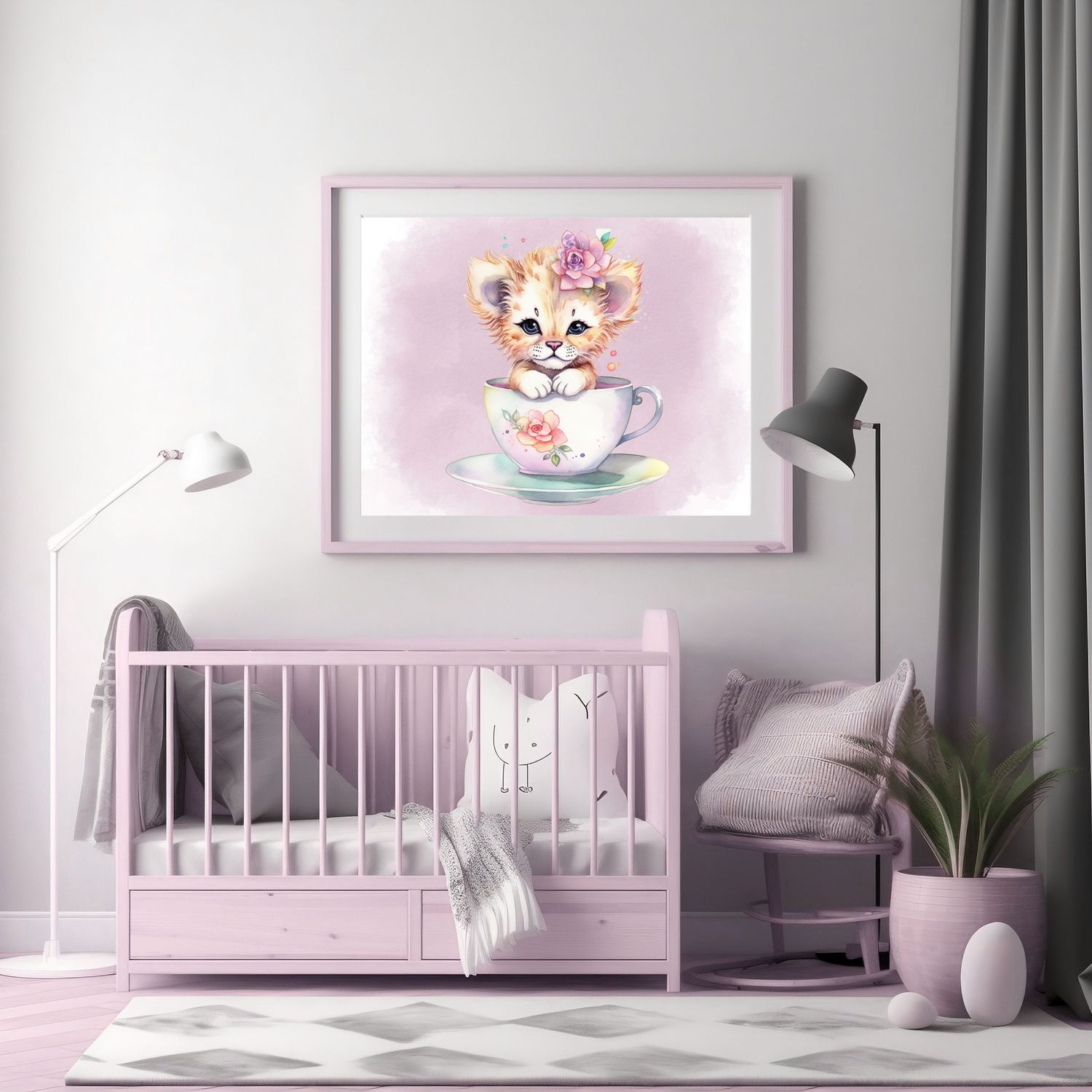 Tea Cup Lion Cubs 3 Nursery Bedroom Decor Print
