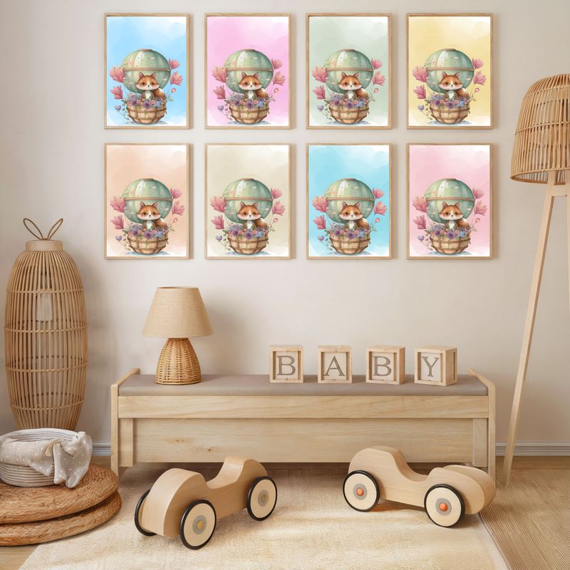 Fox In A Hot Air Balloon Nursery Bedroom Decor Print