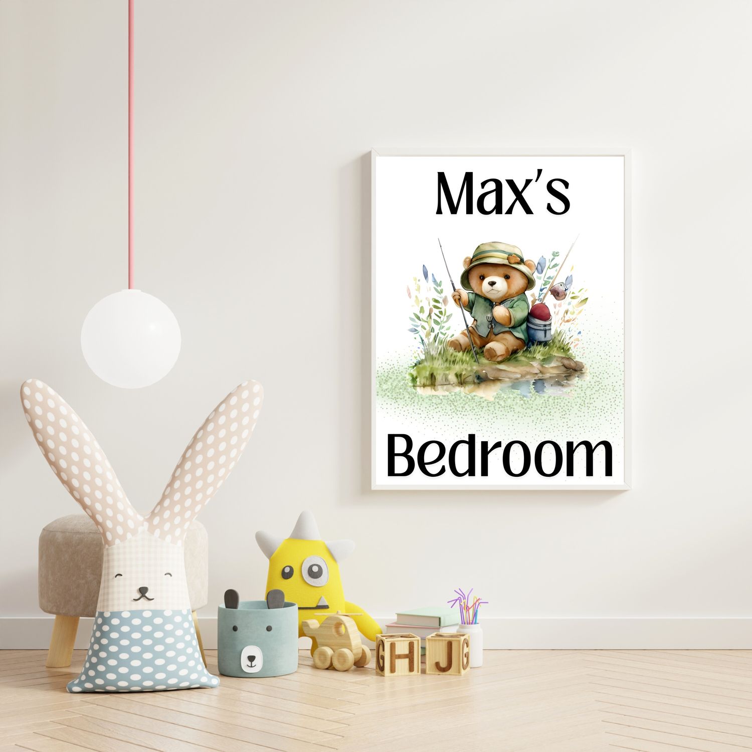 Fishing Bear Nursery Bedroom Decor Print