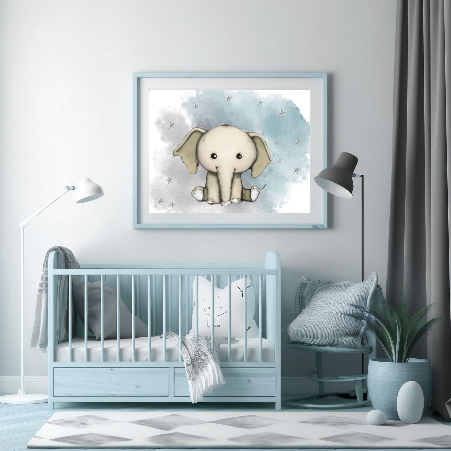 Cute Elephant 2 Splash Nursery Bedroom Decor Print