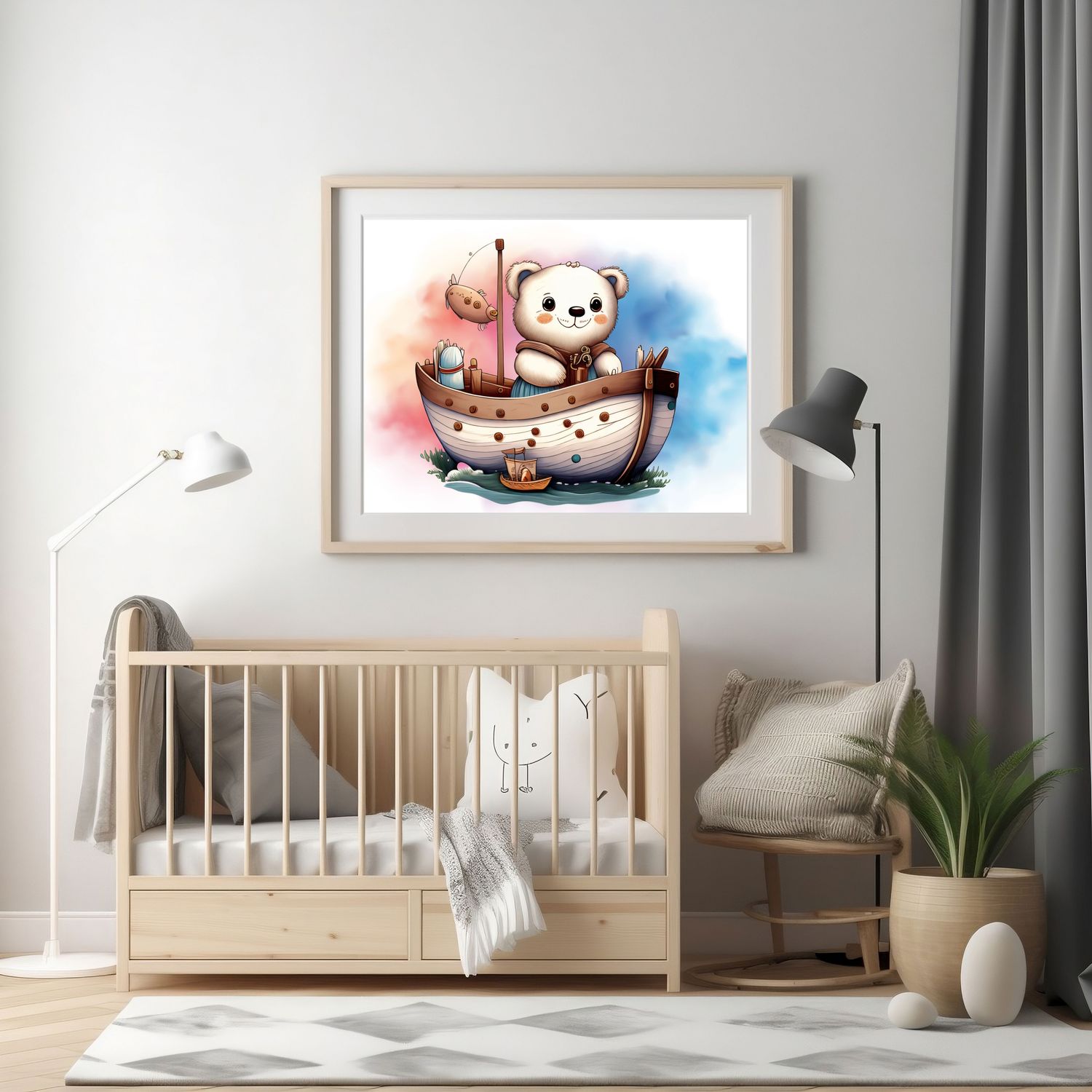 Bear In A Boat Nursery Bedroom Decor Print