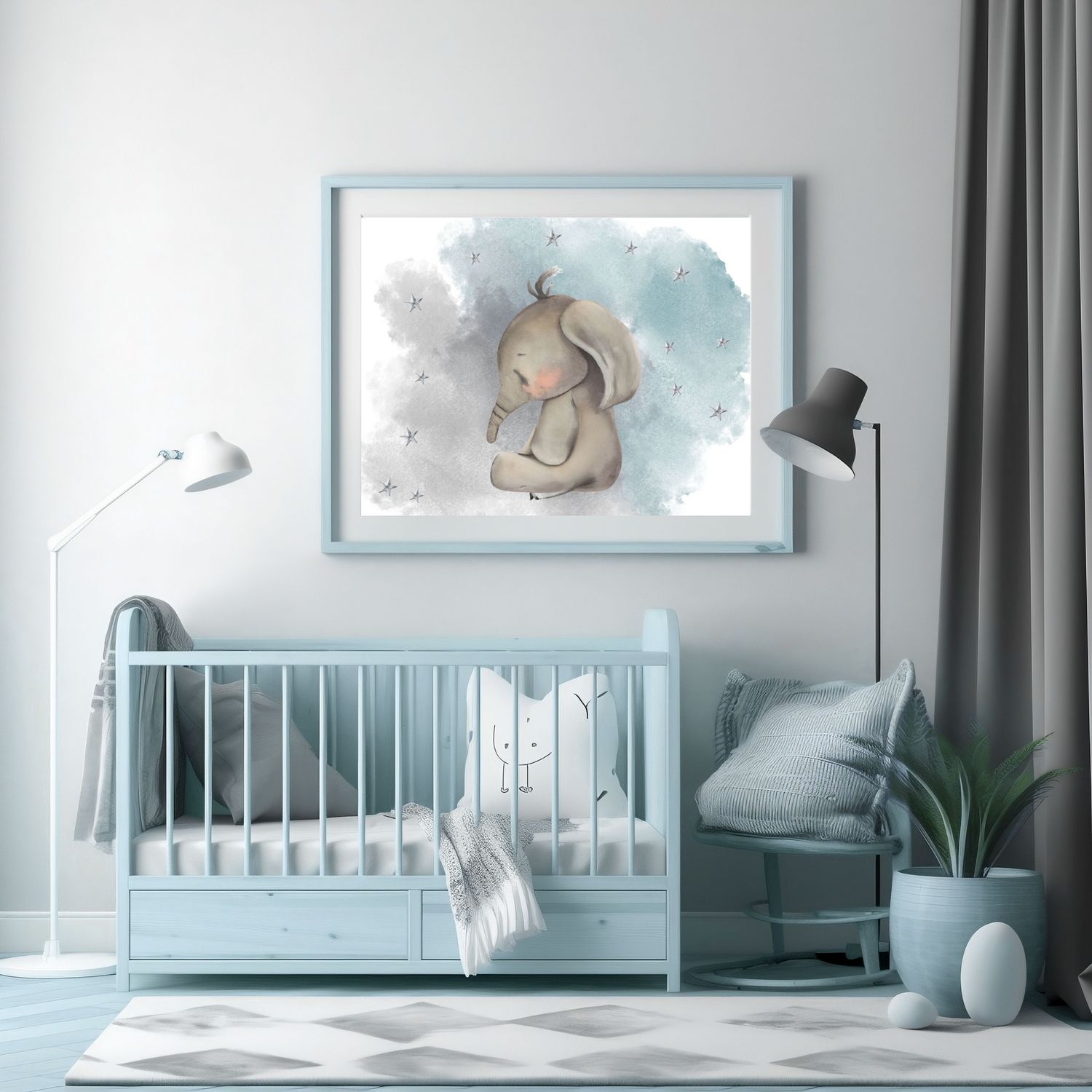 Cute Elephant Splash Nursery Bedroom Decor Print