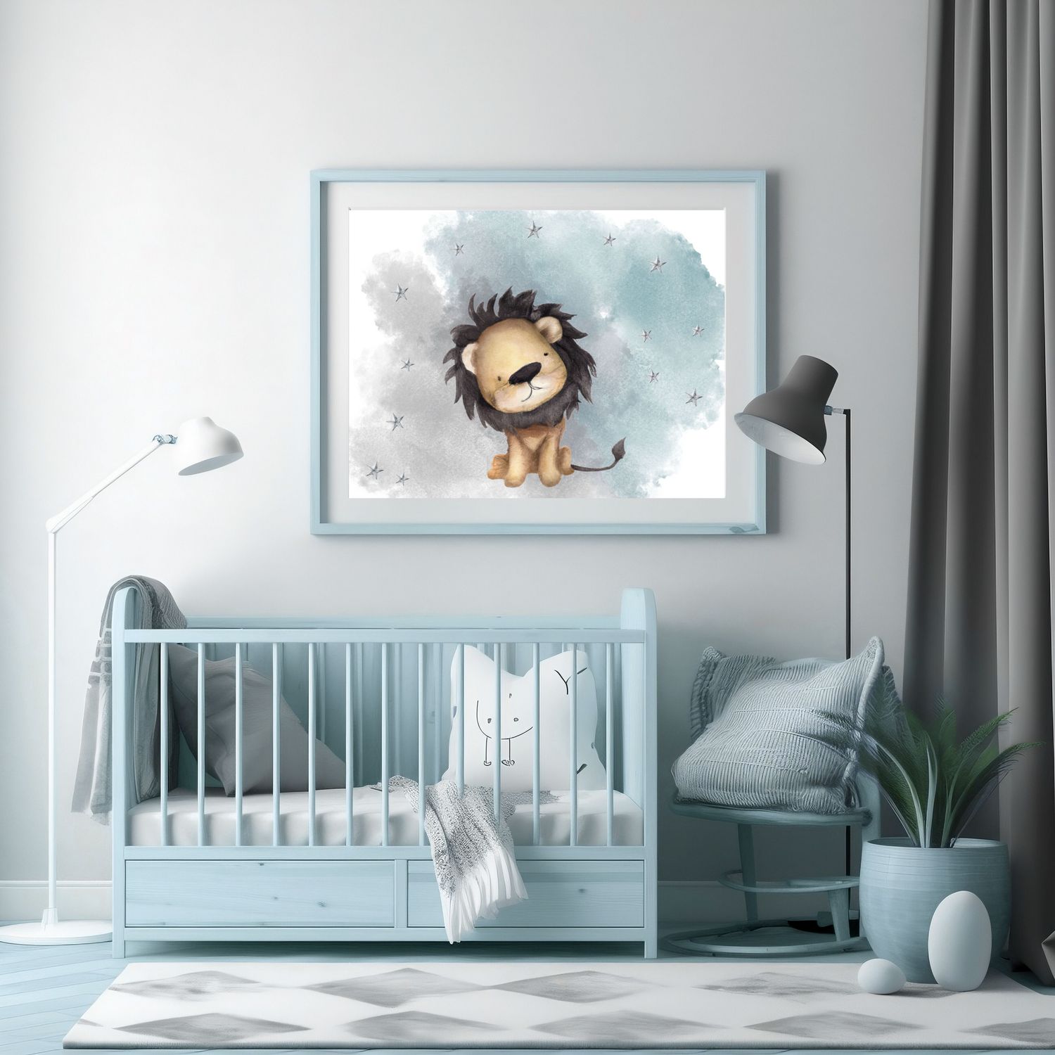 Cute Lion Splash Nursery Bedroom Decor Print