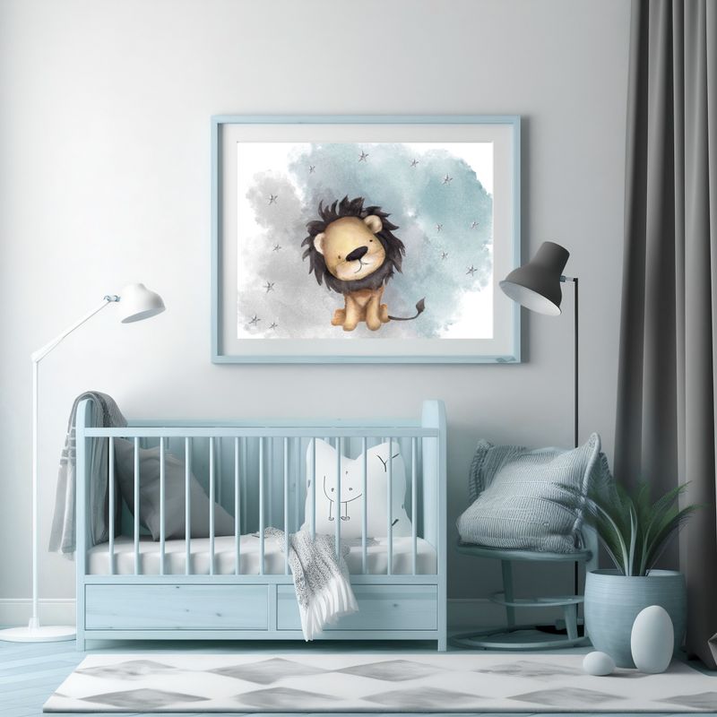 Cute Lion Splash Nursery Bedroom Decor Print