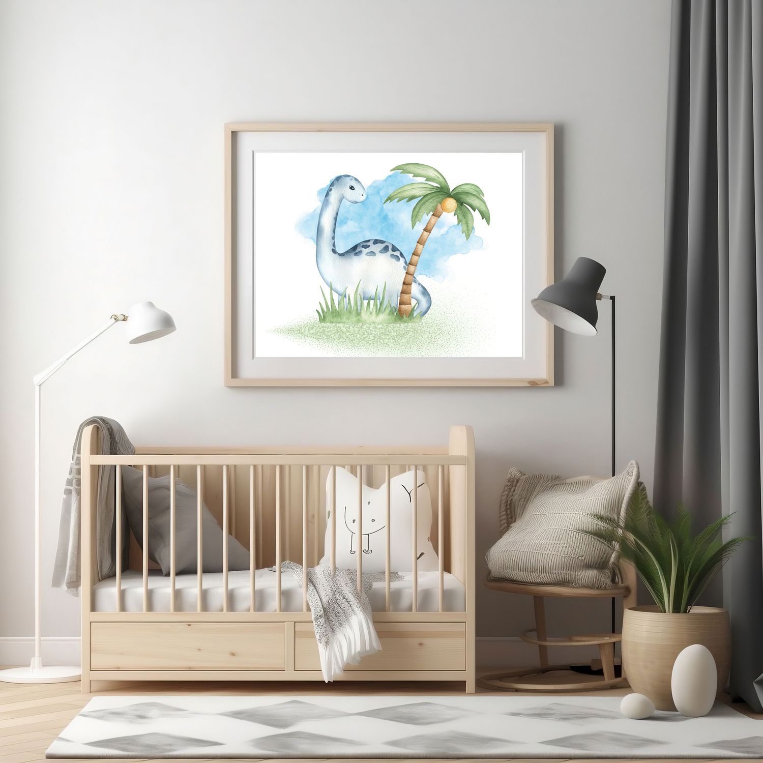 Dinosaur Palm Tree Nursery Bedroom Decor Print