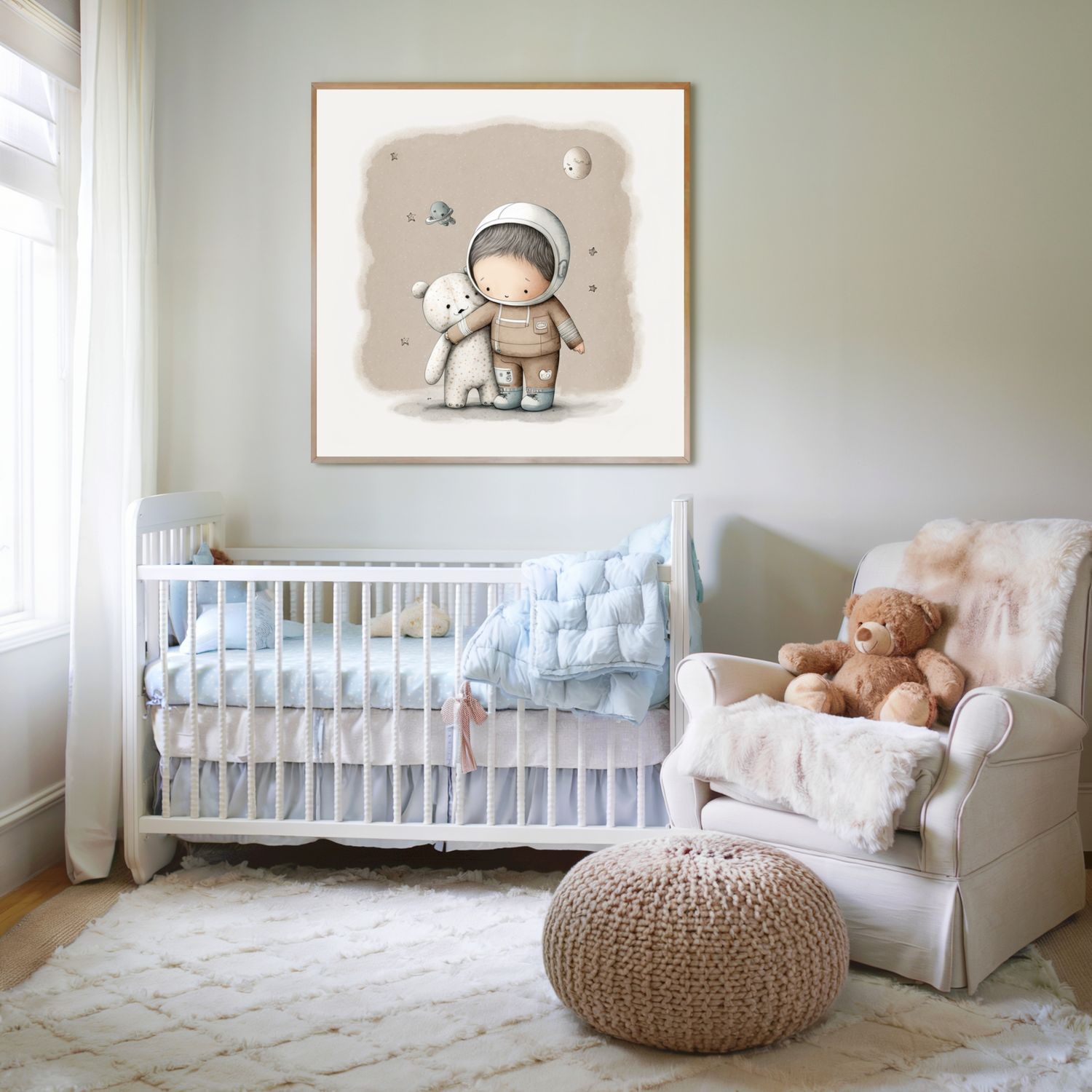 Beige Astronaut Boy Nursery Bedroom Decor Print