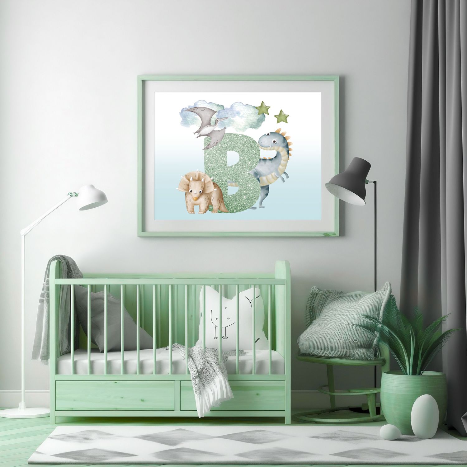 Dinosaur Alphabet Nursery Bedroom Decor Print