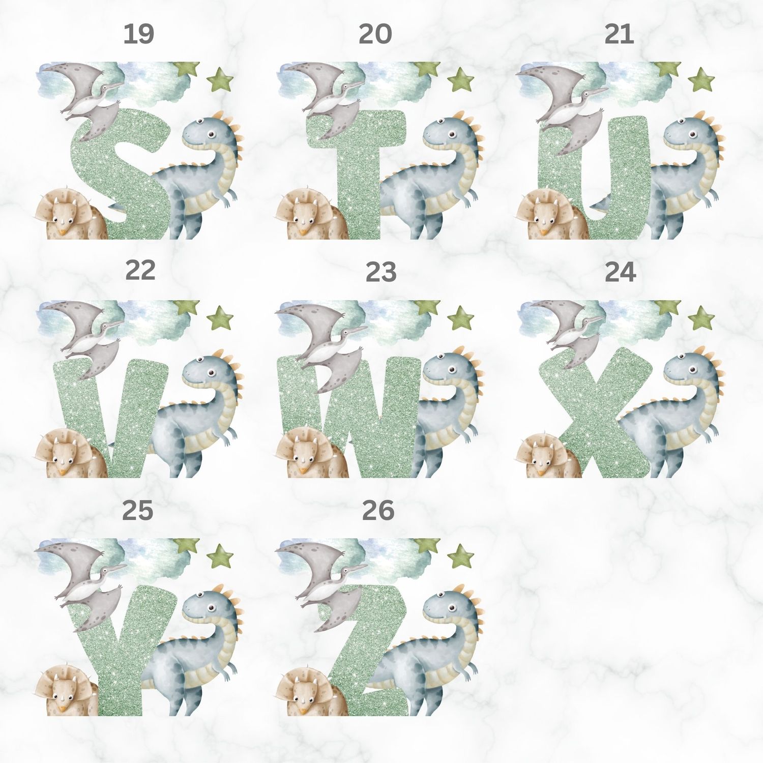 Dinosaur Alphabet Nursery Bedroom Decor Print