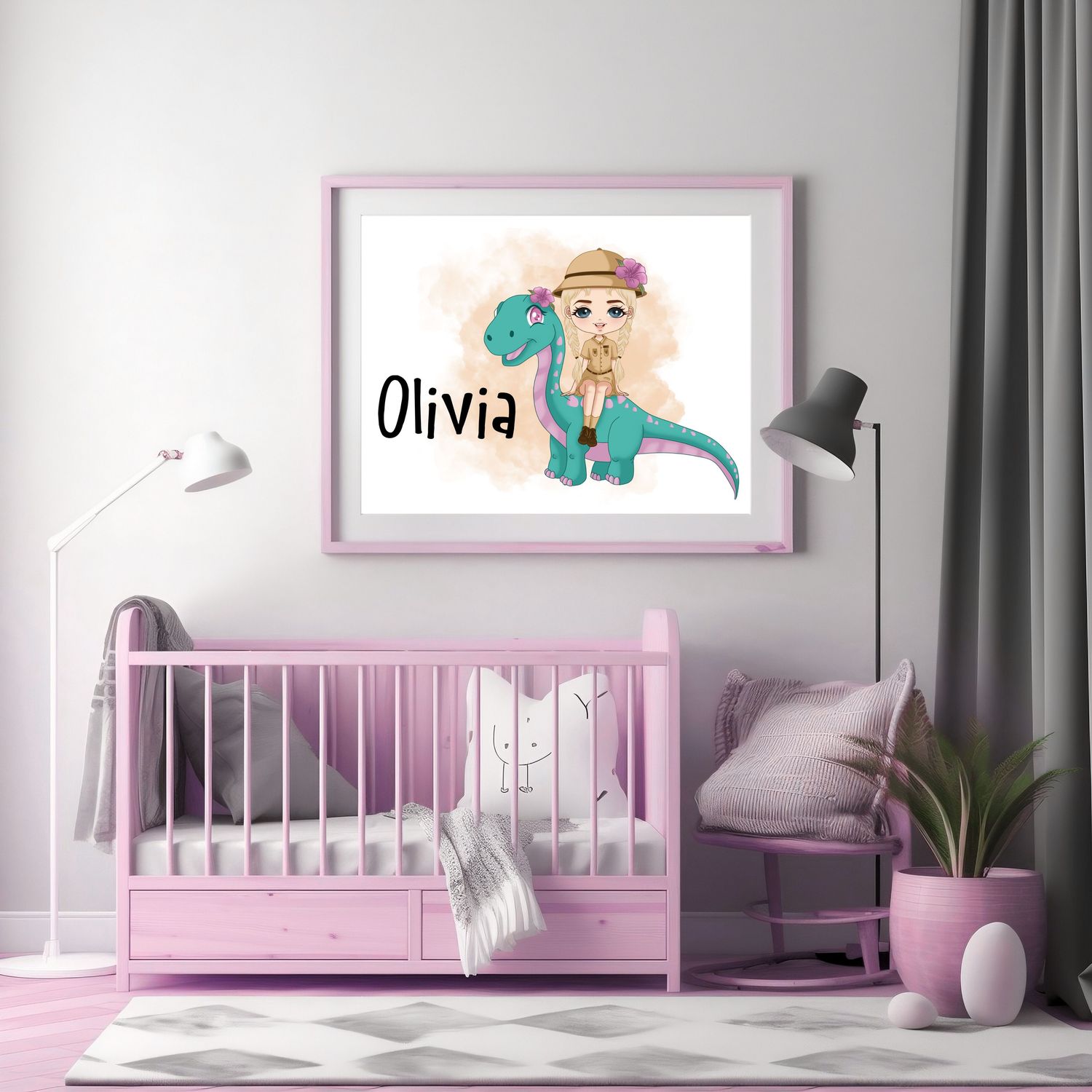 Bronte Dino Doll Nursery Bedroom Decor Print
