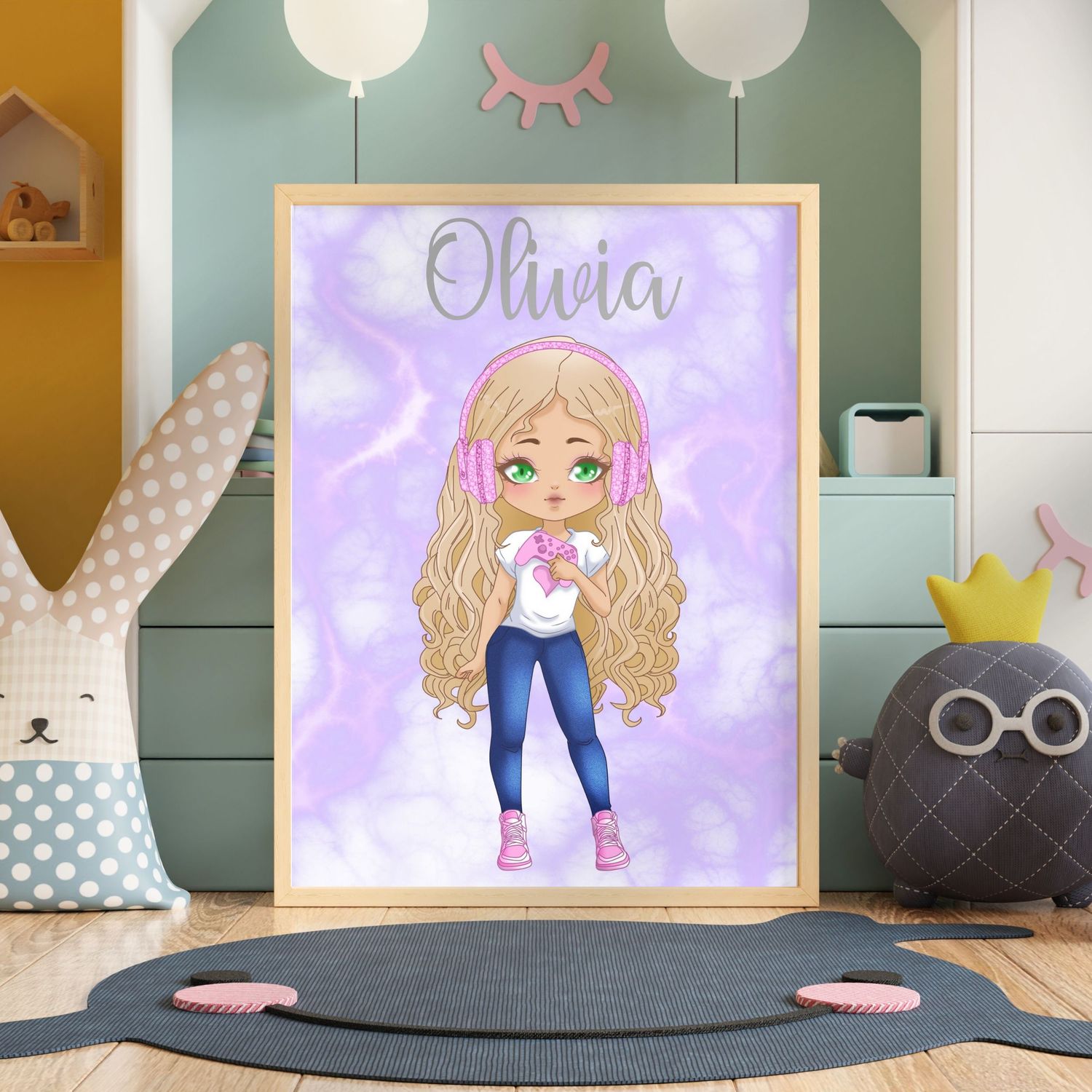 Gamer Girl Doll Nursery Bedroom Decor Print