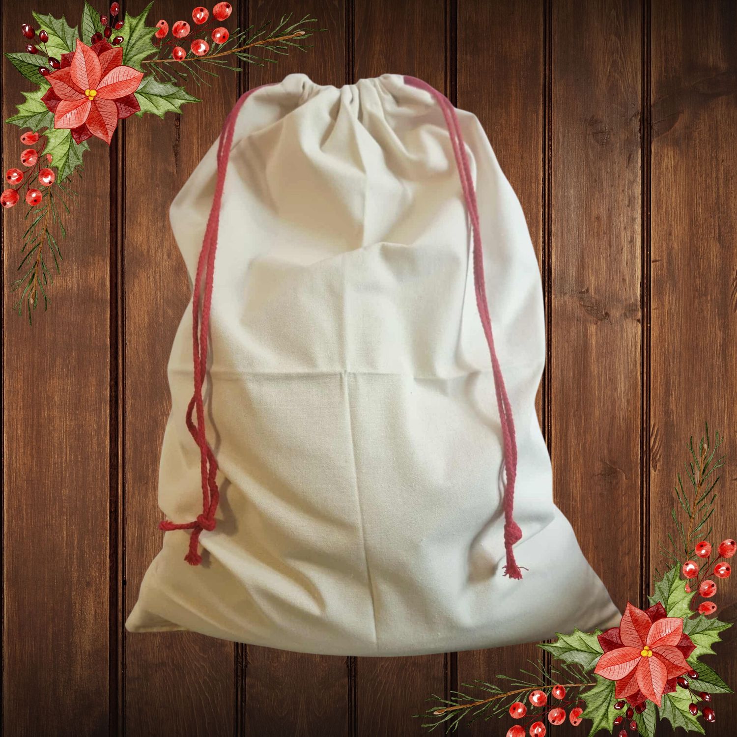 Large Santa Sack Linen With Red Drawstring Craft Blank