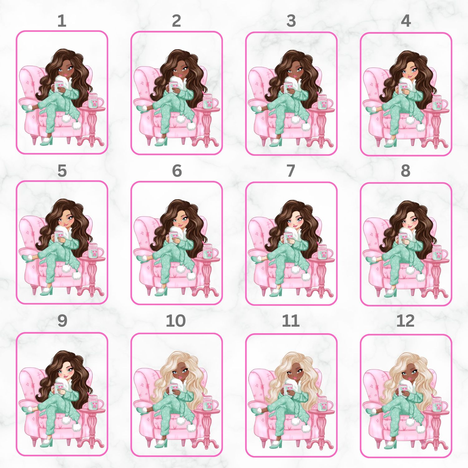 Cosy Pink &amp; Turquoise Doll UVDTF or DTF Decal