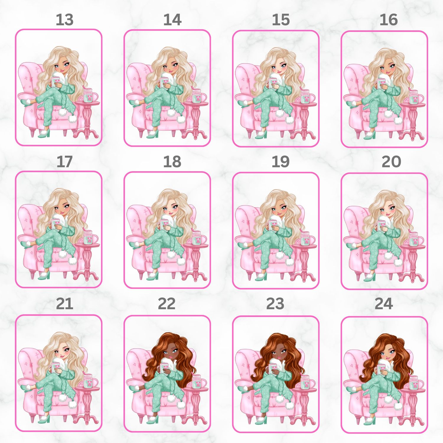 Cosy Pink &amp; Turquoise Doll UVDTF or DTF Decal