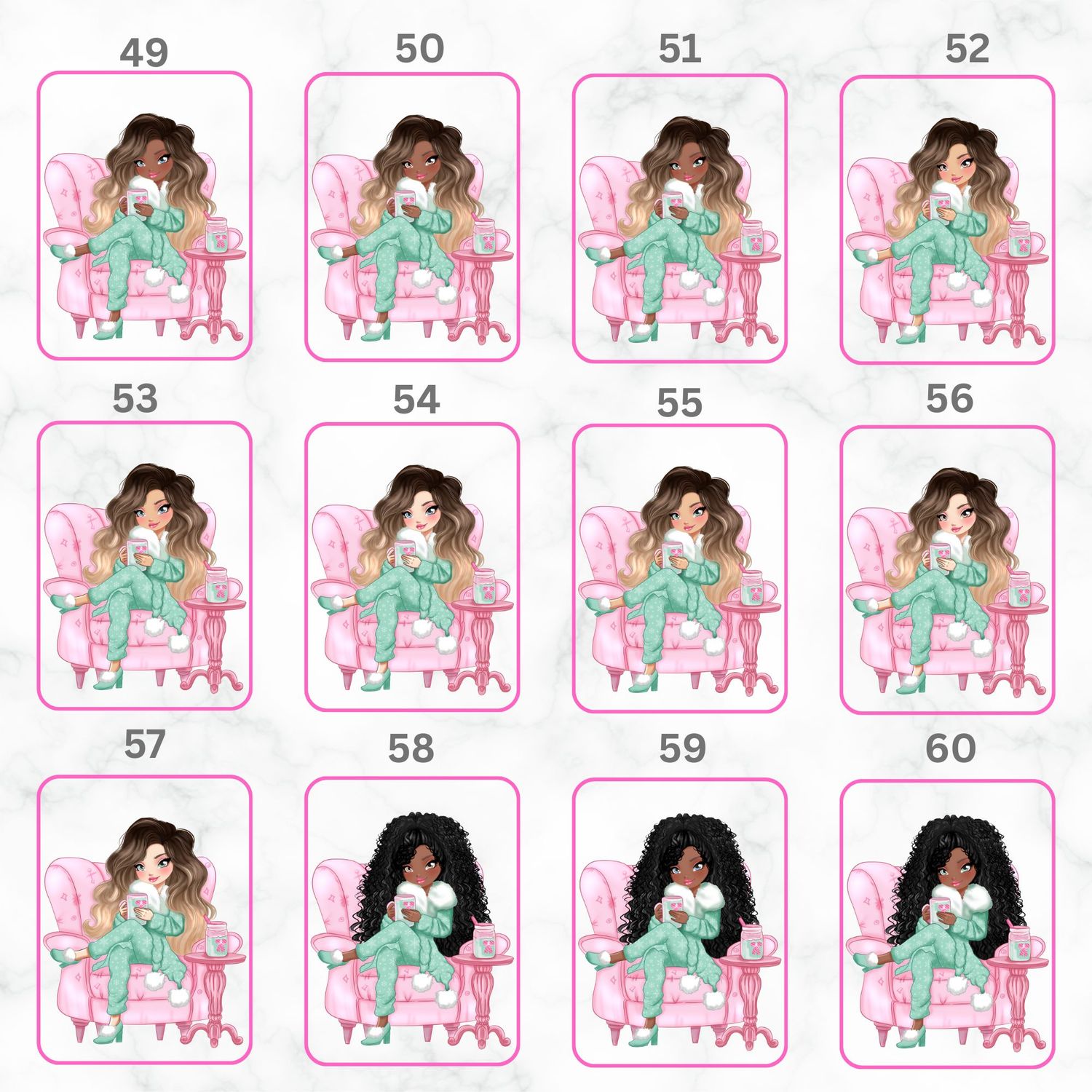 Cosy Pink &amp; Turquoise Doll UVDTF or DTF Decal