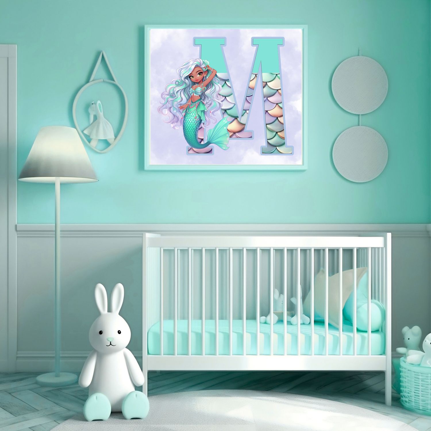 Mermaid Alphabet Nursery Bedroom Decor Print