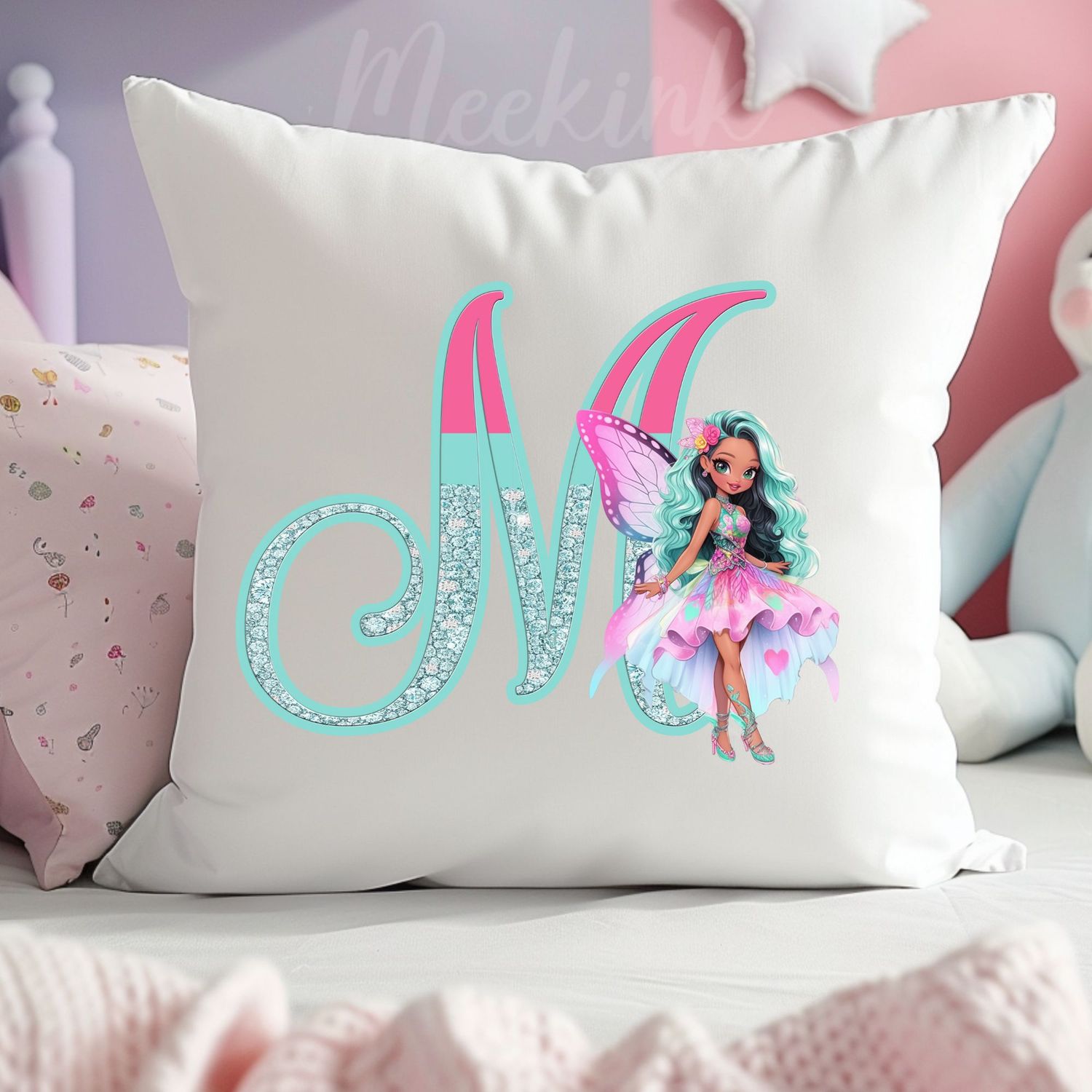 Pink &amp; Turquoise Fairy Alphabet UVDTF or DTF Decal