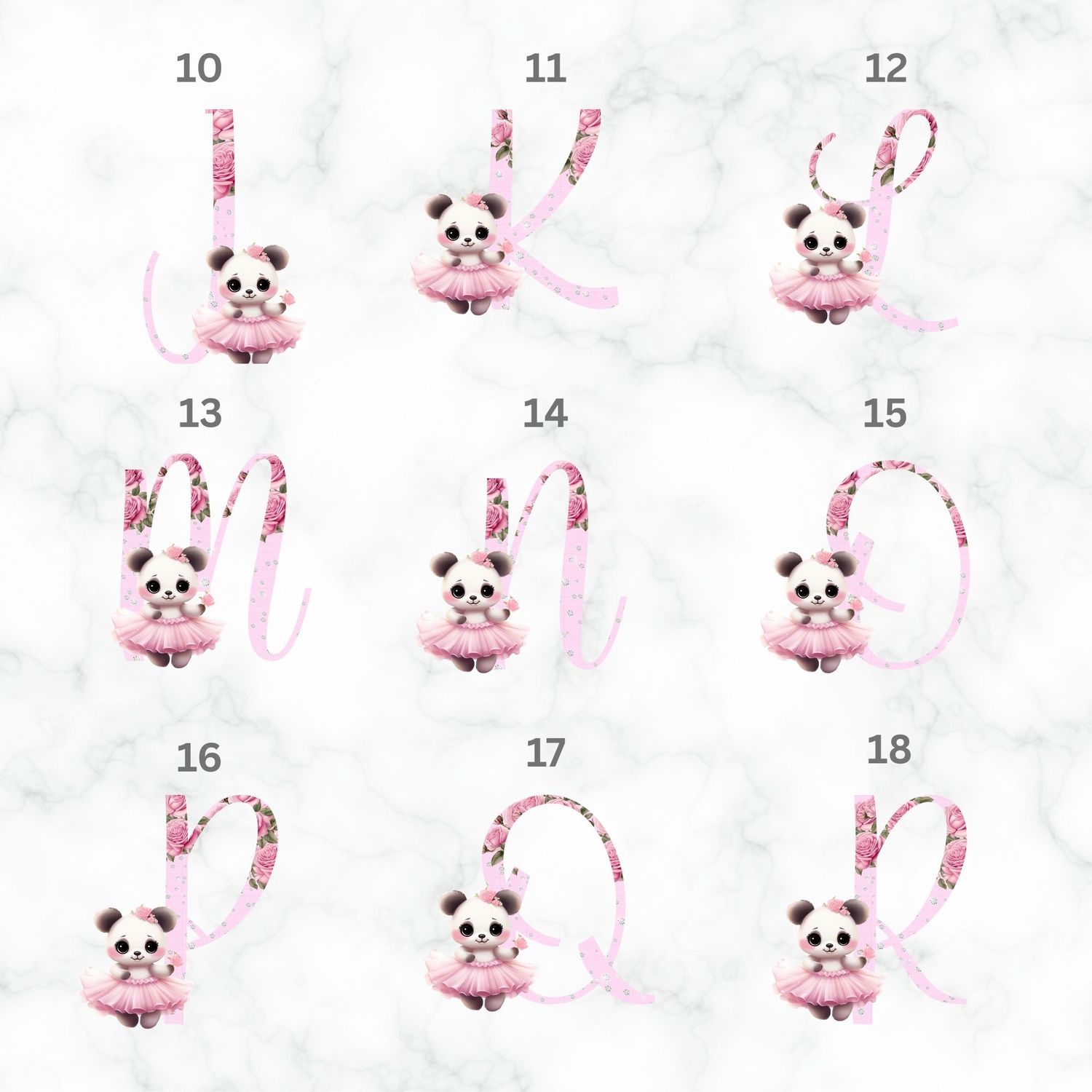 Panda Ballerina Alphabet UVDTF or DTF Decal
