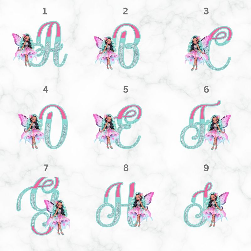 Pink &amp; Turquoise Fairy Alphabet UVDTF or DTF Decal