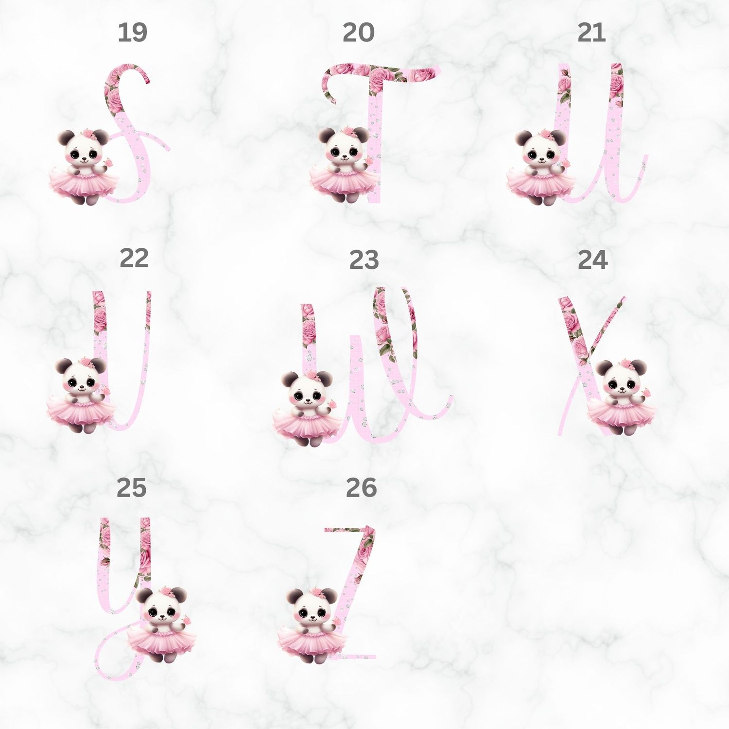 Panda Ballerina Alphabet UVDTF or DTF Decal