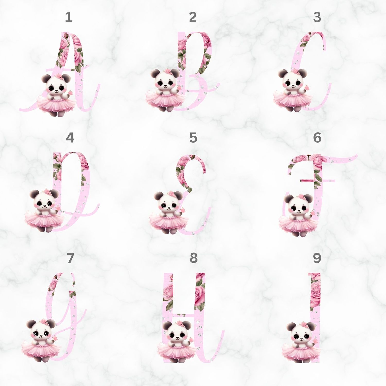 Panda Ballerina Alphabet UVDTF or DTF Decal