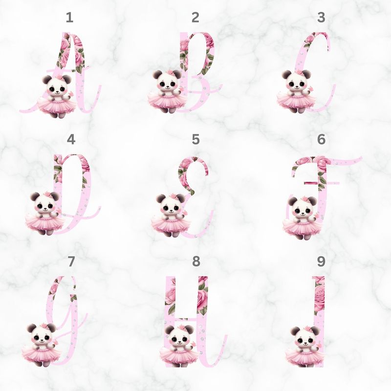 Panda Ballerina Alphabet UVDTF or DTF Decal