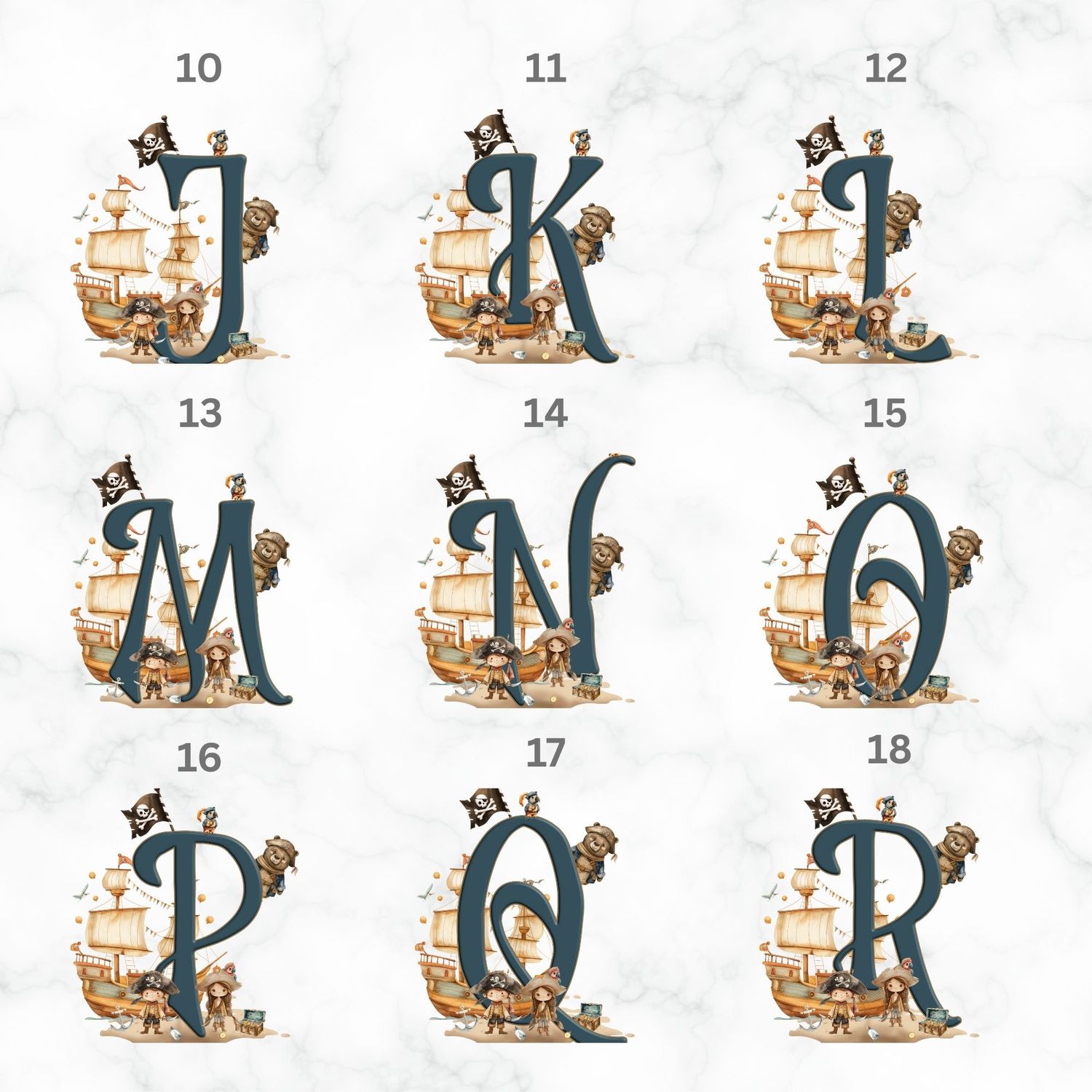 Pirate Ship Alphabet UVDTF or DTF Decal