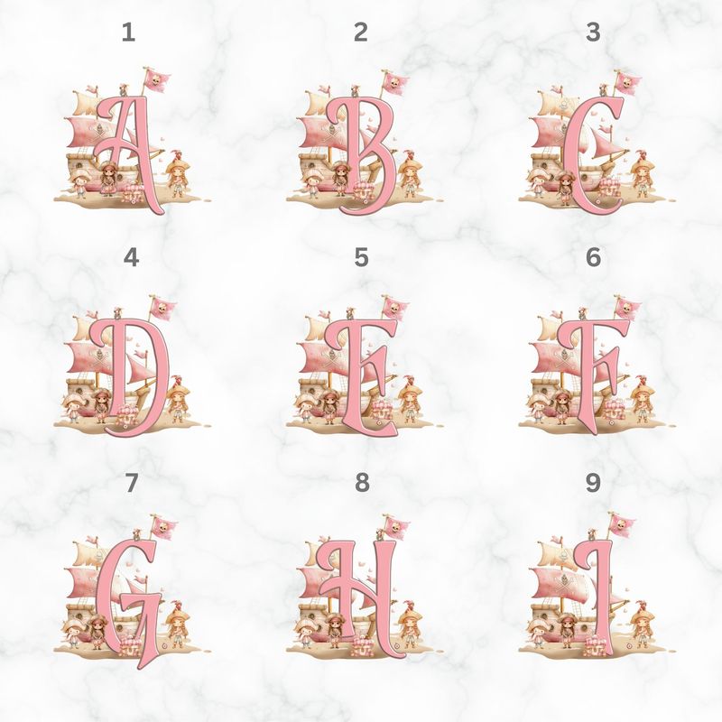 Pink Pirate Ship Alphabet UVDTF or DTF Decal