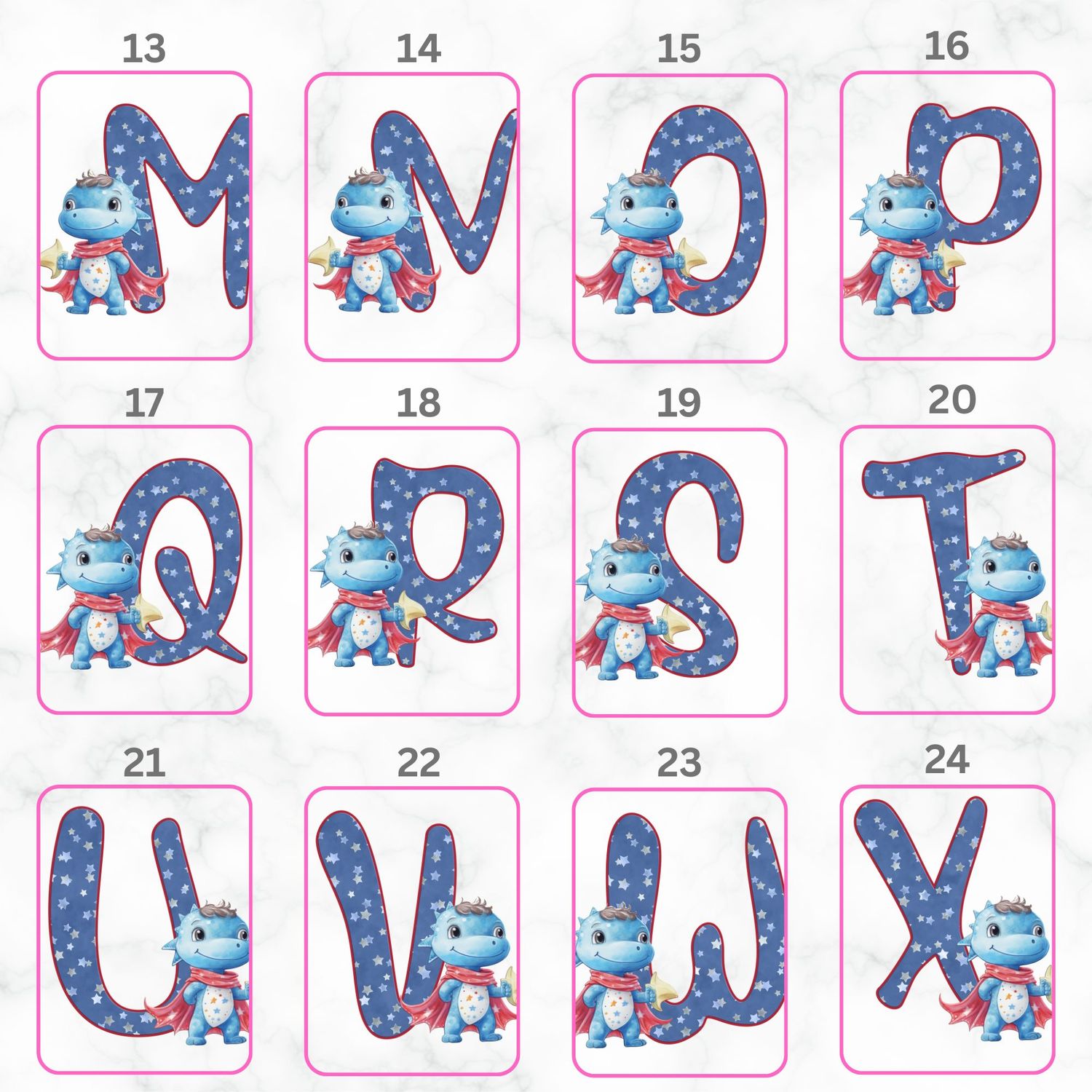 Dino Boys Alphabet UVDTF or DTF Decal