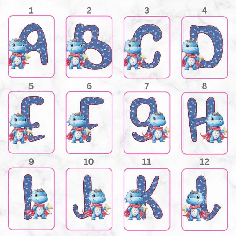Dino Boys Alphabet UVDTF or DTF Decal