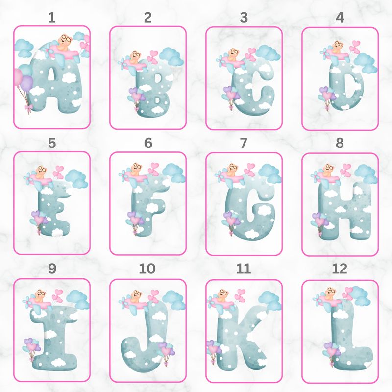 Pink Plane Clouds Alphabet UVDTF or DTF Decal