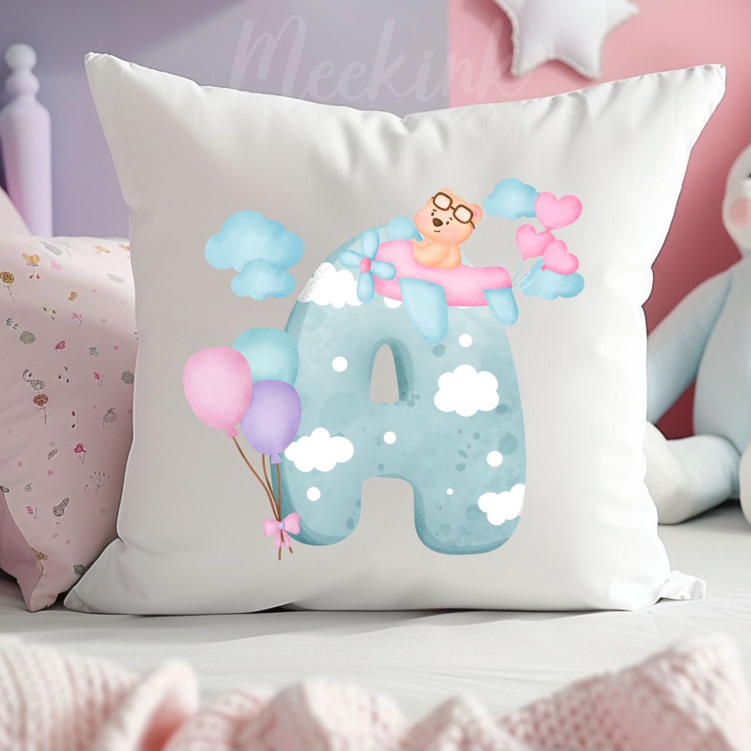 Pink Plane Clouds Alphabet UVDTF or DTF Decal