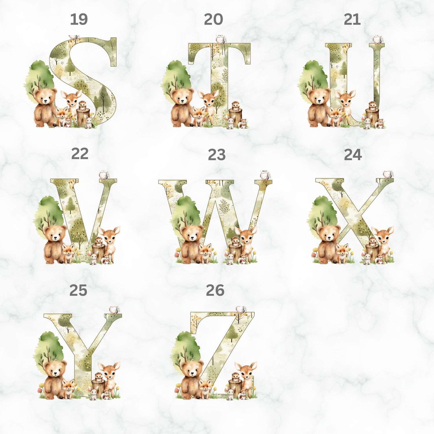 Woodland Animals Alphabet UVDTF or DTF Decal
