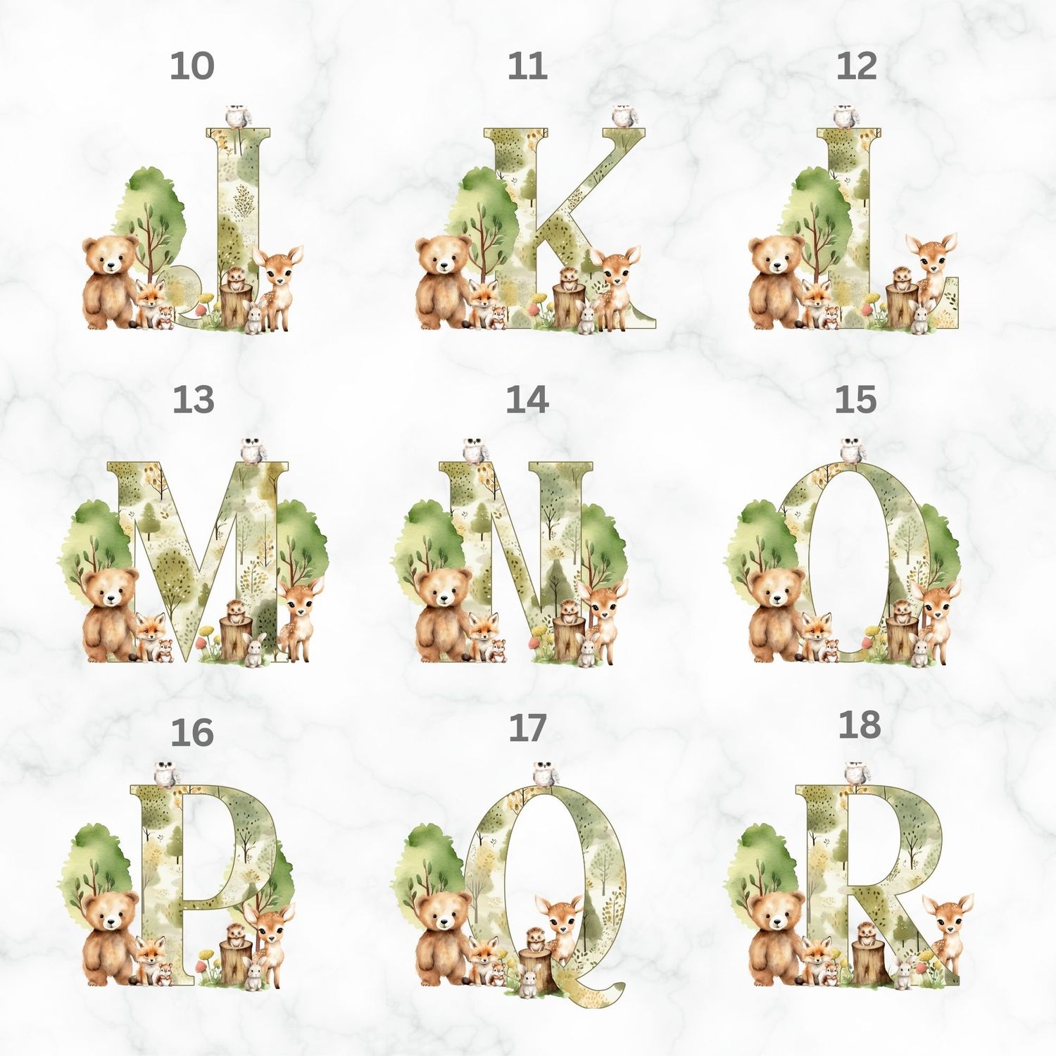 Woodland Animals Alphabet UVDTF or DTF Decal