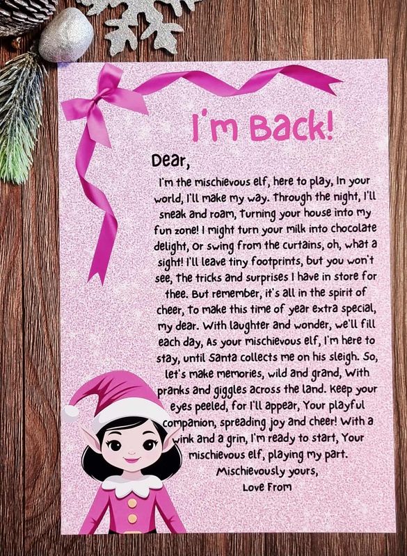 Pink I&#39;m Back Elf Letter