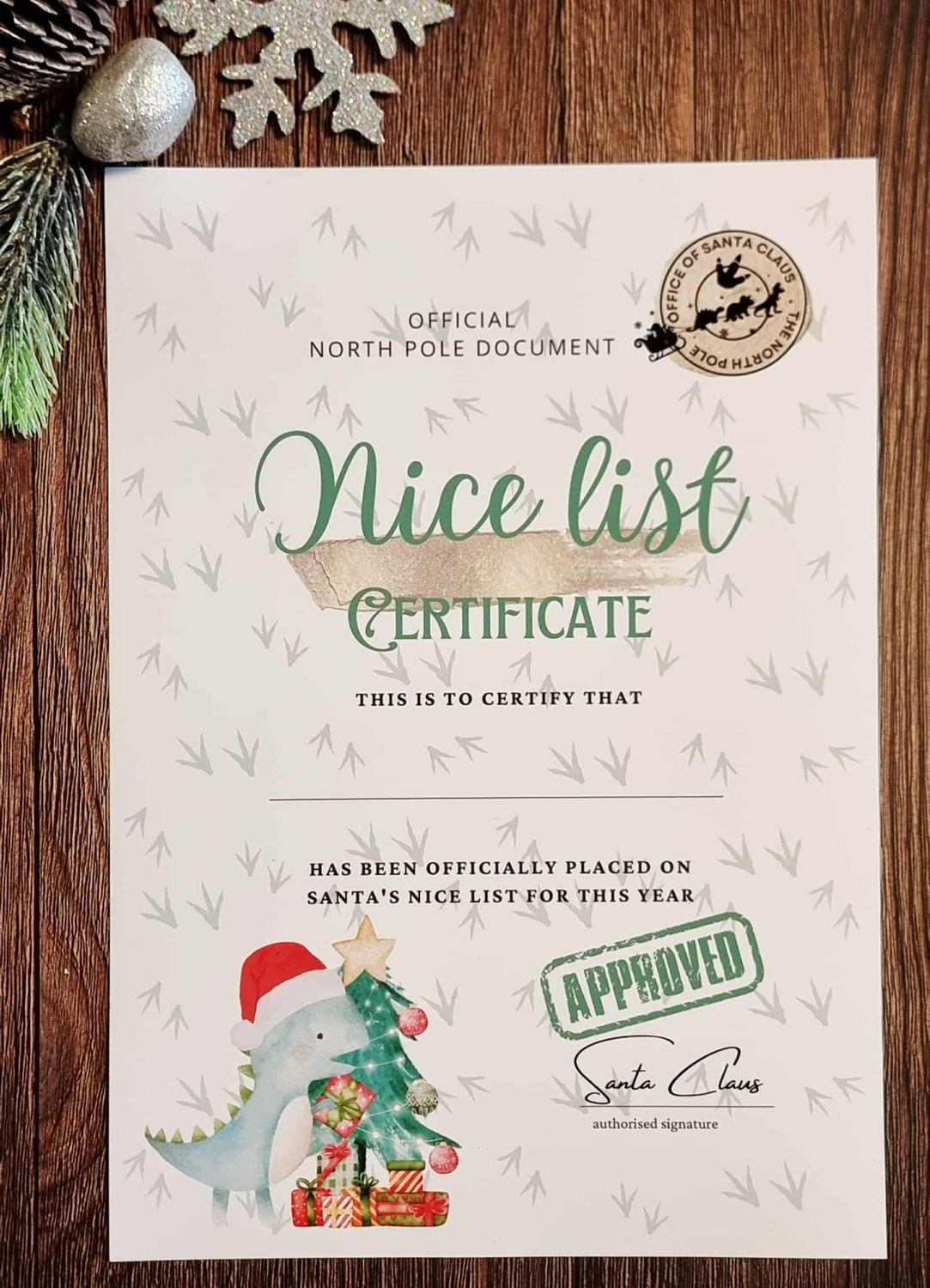 Dino Nice List Certificate
