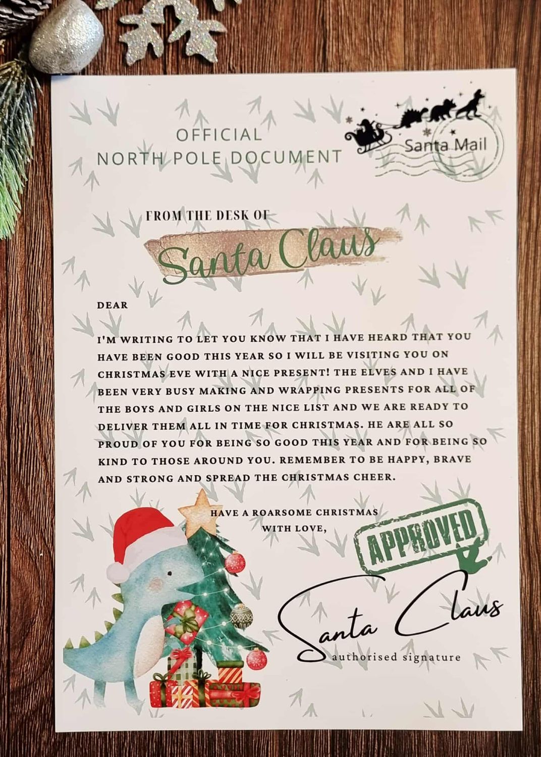 Dino Official Santa Letter