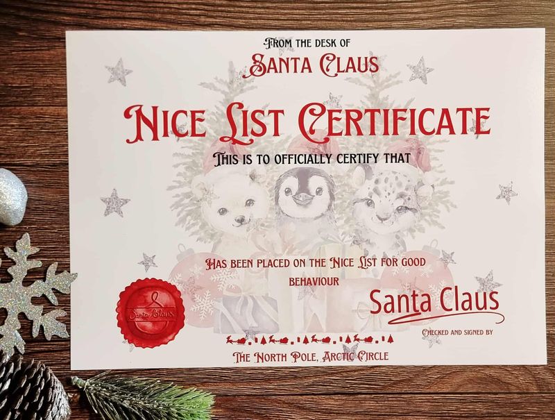 Christmas Animals Nice List Certificate