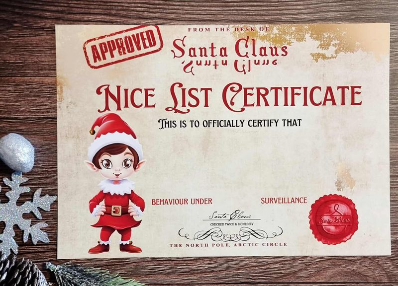 Elf Approved Nice List Certificate