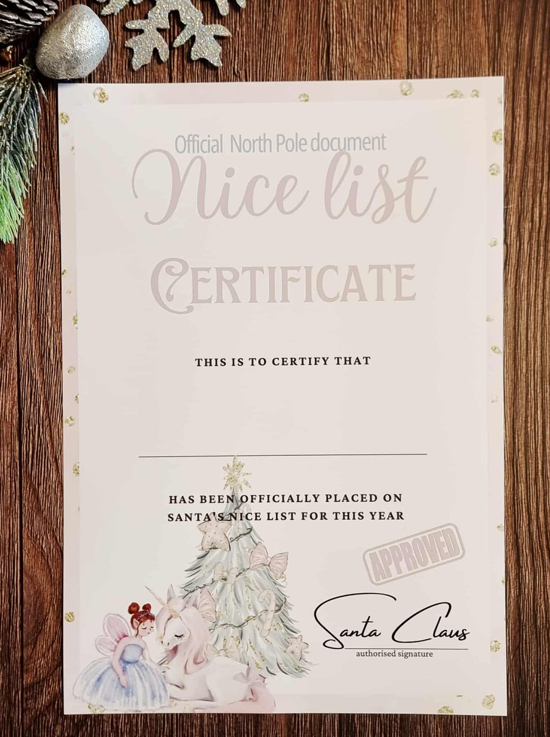 Nice List Certificate Unicorn
