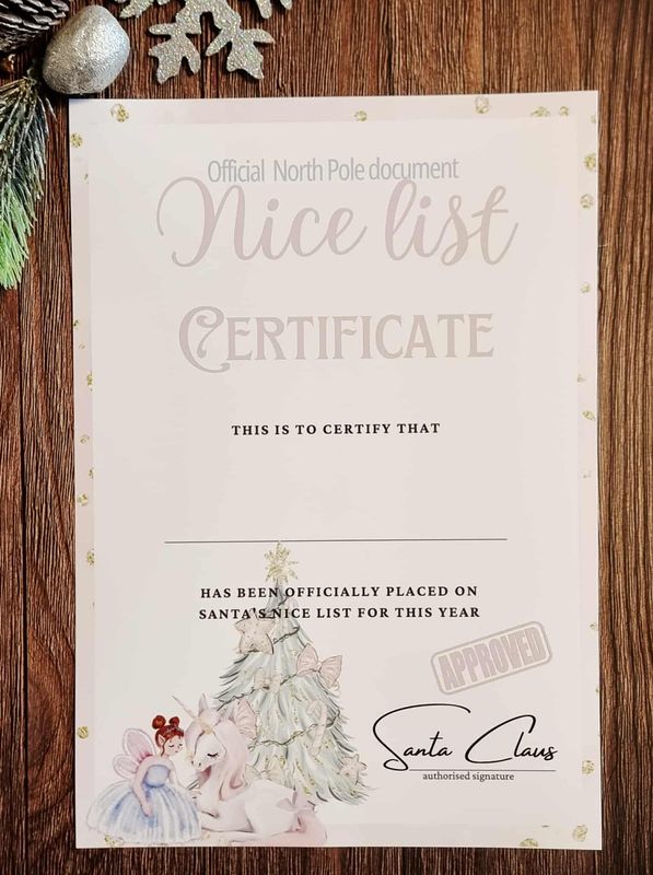 Nice List Certificate Unicorn