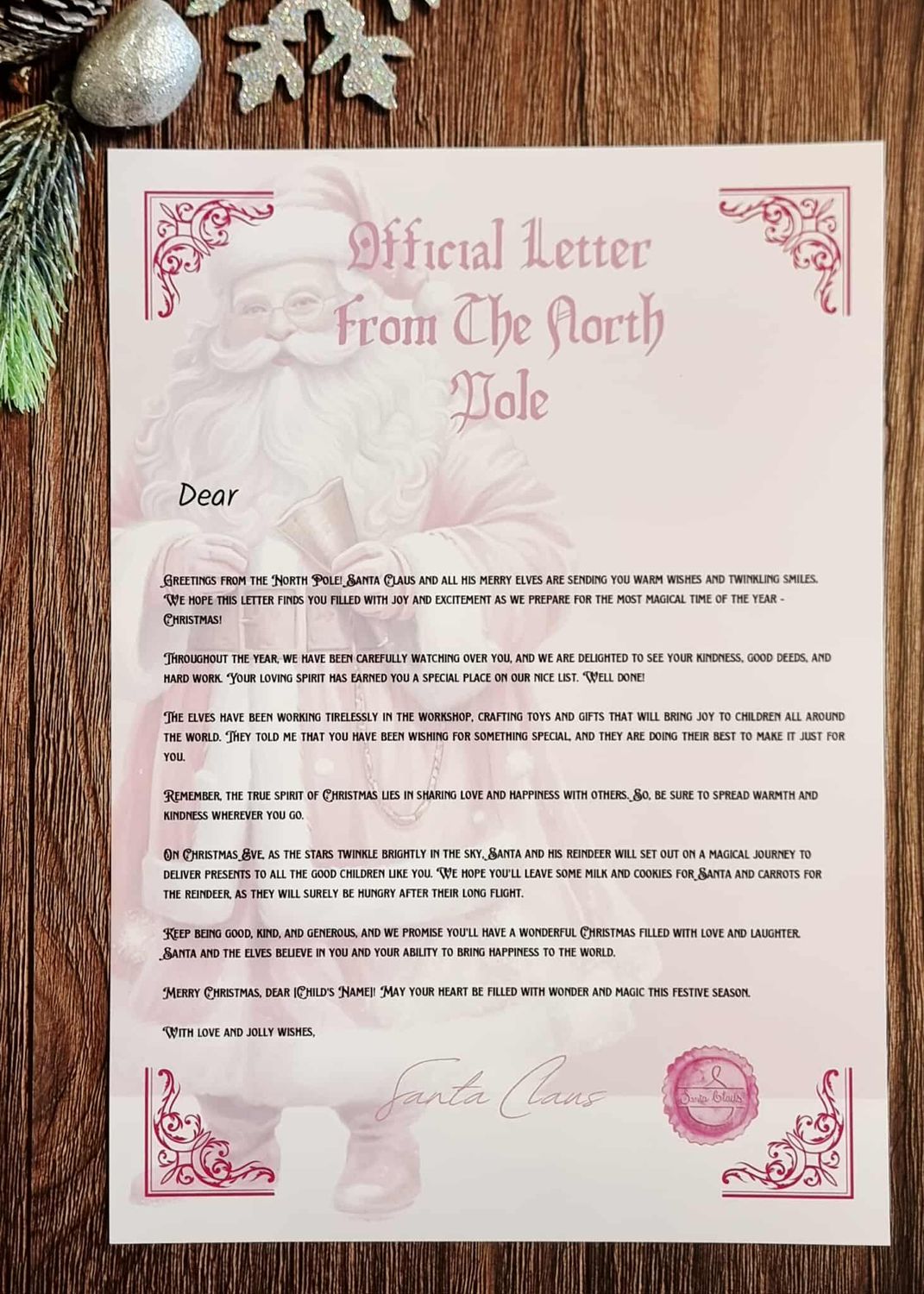 Official Letter From The North Pole Pink Santa