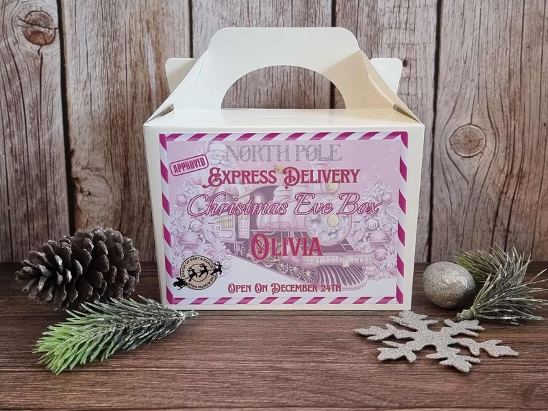 Personalised Christmas Eve Treat Box Sticker Pink