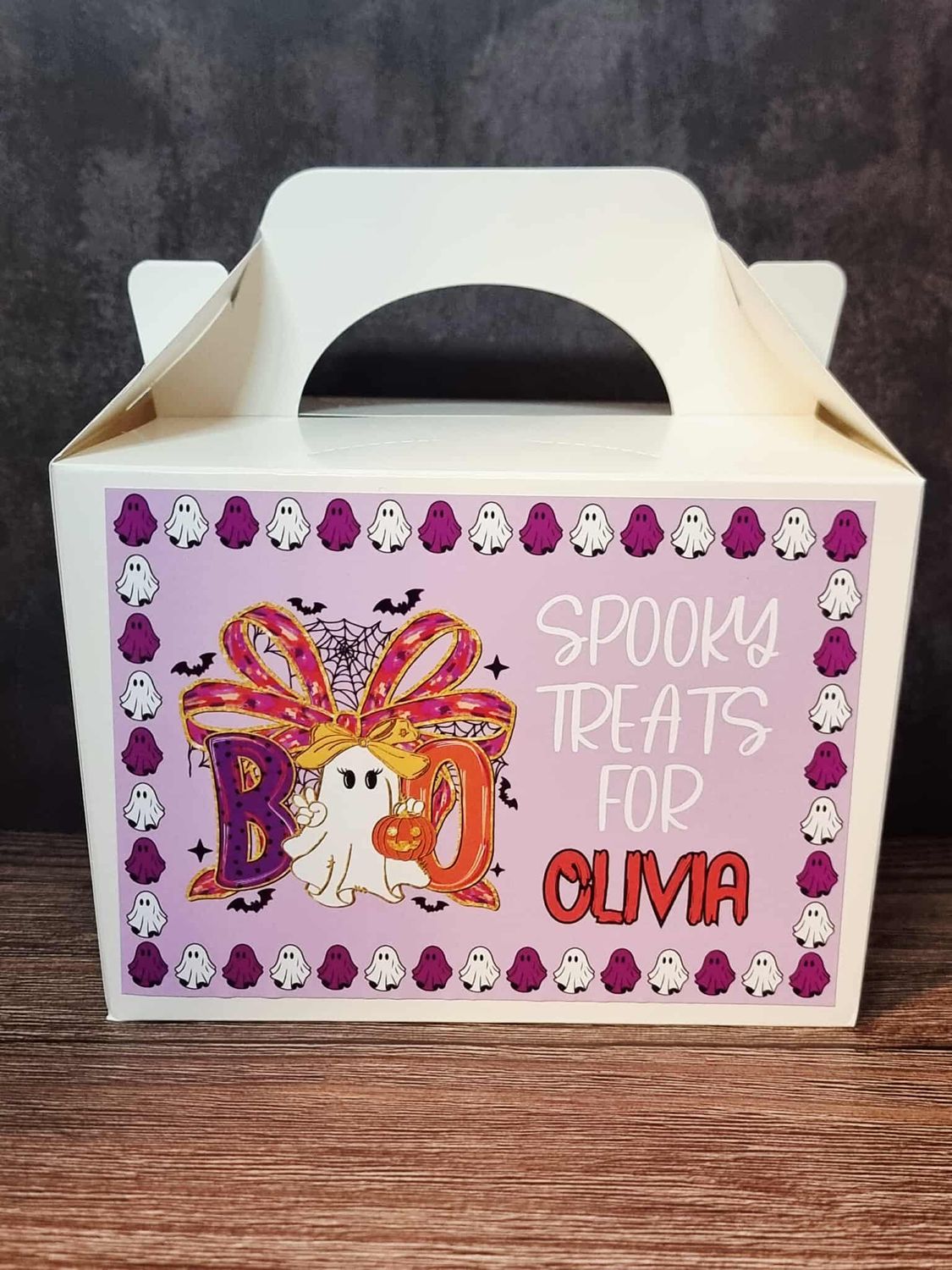 Halloween BOO Treat Box Sticker Pink