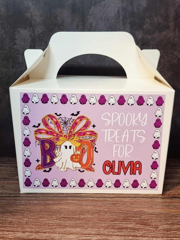 Halloween BOO Treat Box Sticker Pink